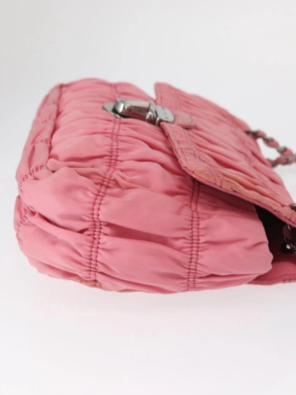 PRADA Gathered Chain Shoulder Bag Nylon Pink Silver Auth 161419 - Picture 6 of 16